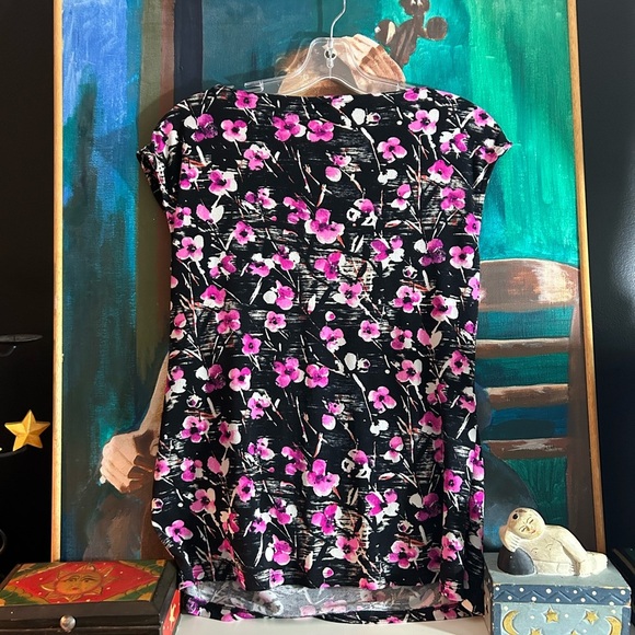 Ann Taylor Black and Pink Floral Top L - Picture 2 of 12